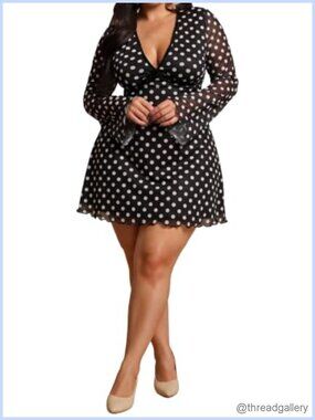 Plus Size Mini Dress V-Neck Bell Long Sleeve Ruffle Mesh Slim Fit Party